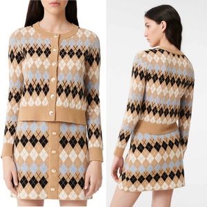 MAJE Camel Mira Argyle Sweater With Gold Buttons Brand Size 1